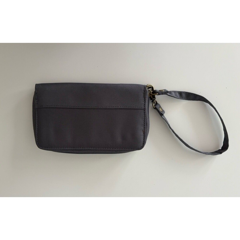 Travelon Wallet Clutch Wristlet  Zip around Wrist Strap Gray Burnt Orange Lining